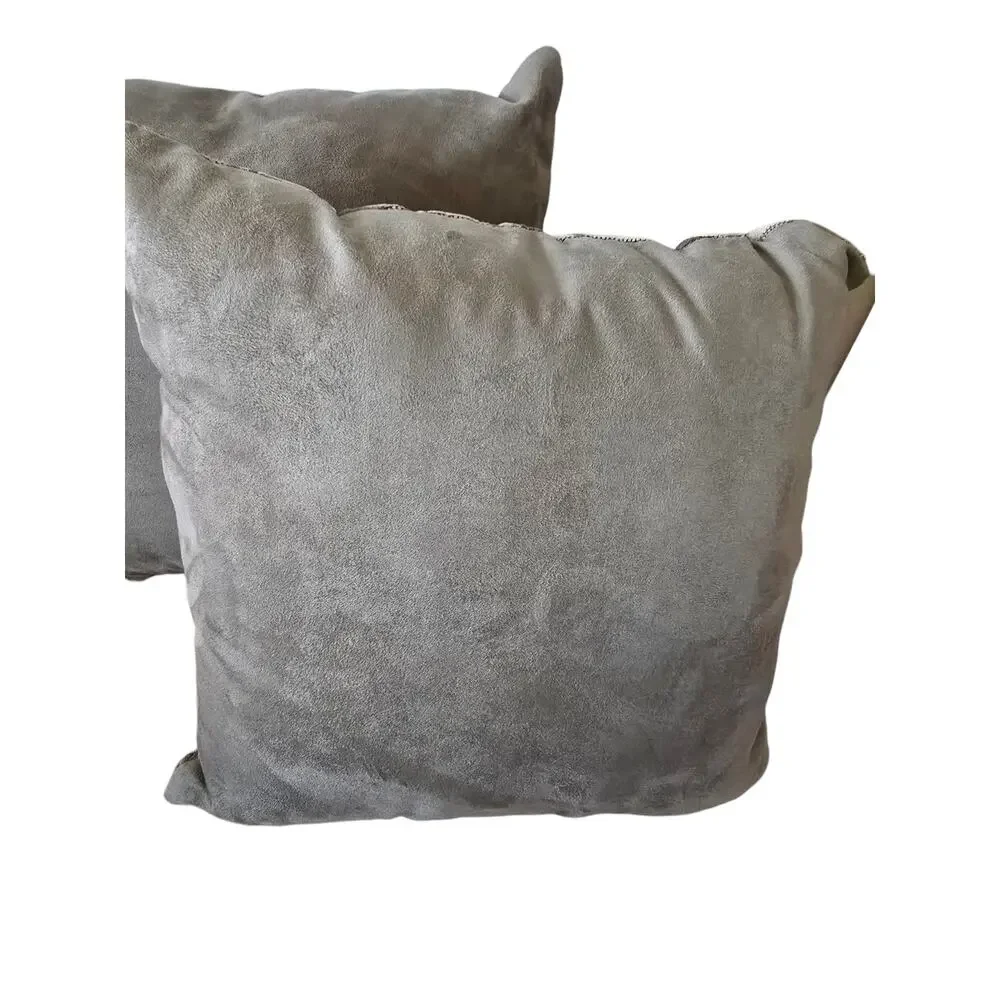 Set of 2 Geometric Pattern Reversible Green Seude Back Throw Pillows